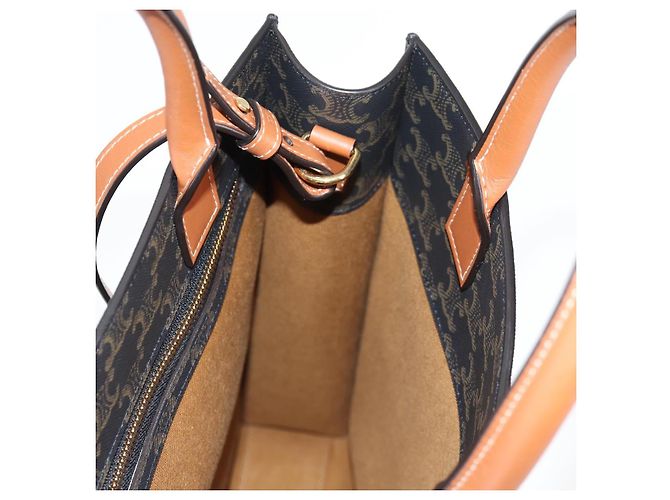 Céline CELINE Triomphe Borsa Tote Verticale in PVC Pelle Nera Oro Auth nb490M Nero D'oro - vista 21
