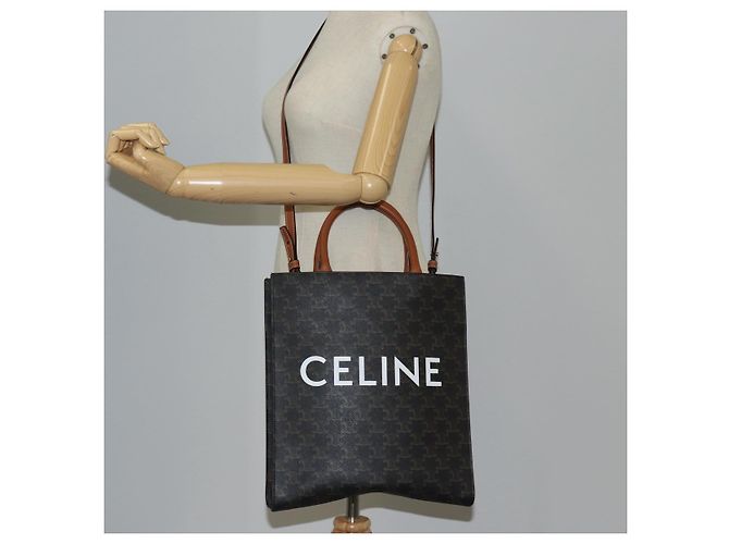 Céline CELINE Triomphe Borsa Tote Verticale in PVC Pelle Nera Oro Auth nb490M Nero D'oro - vista 25