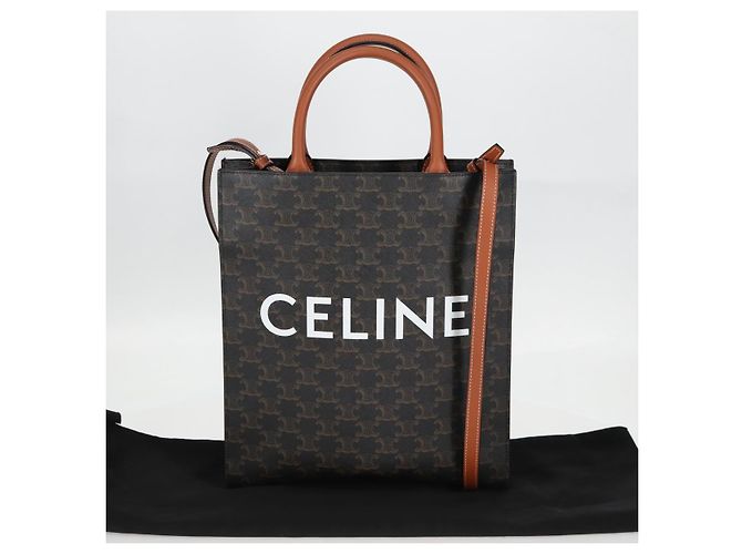 Céline CELINE Triomphe Borsa Tote Verticale in PVC Pelle Nera Oro Auth nb490M Nero D'oro - vista 26