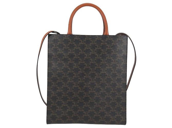 Céline CELINE Triomphe Borsa Tote Verticale in PVC Pelle Nera Oro Auth nb490M Nero D'oro - vista 3