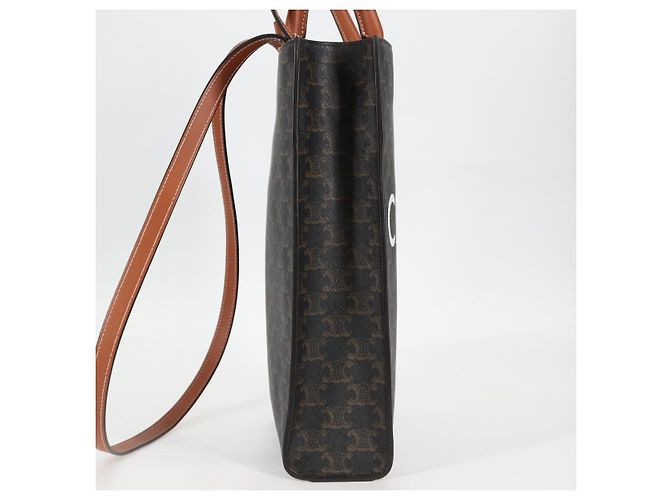 Céline CELINE Triomphe Borsa Tote Verticale in PVC Pelle Nera Oro Auth nb490M Nero D'oro - vista 4