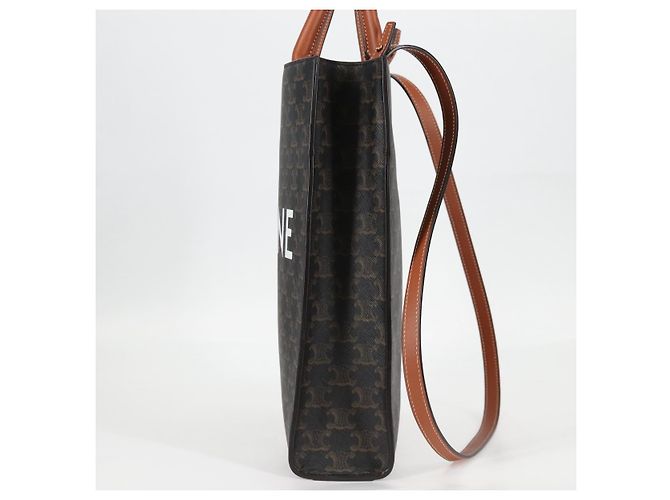 Céline CELINE Triomphe Borsa Tote Verticale in PVC Pelle Nera Oro Auth nb490M Nero D'oro - vista 5