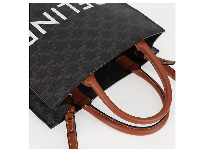Céline CELINE Triomphe Borsa Tote Verticale in PVC Pelle Nera Oro Auth nb490M Nero D'oro - vista 6