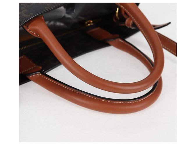 Céline CELINE Triomphe Borsa Tote Verticale in PVC Pelle Nera Oro Auth nb490M Nero D'oro - vista 7