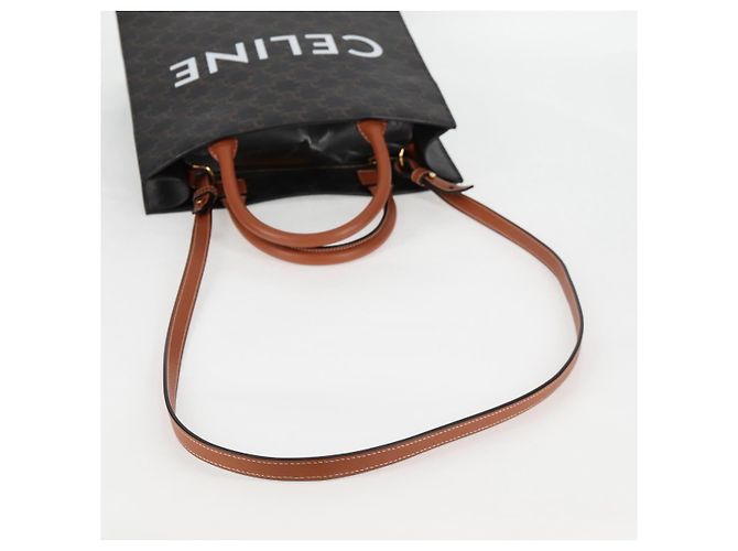 Céline CELINE Triomphe Borsa Tote Verticale in PVC Pelle Nera Oro Auth nb490M Nero D'oro - vista 9