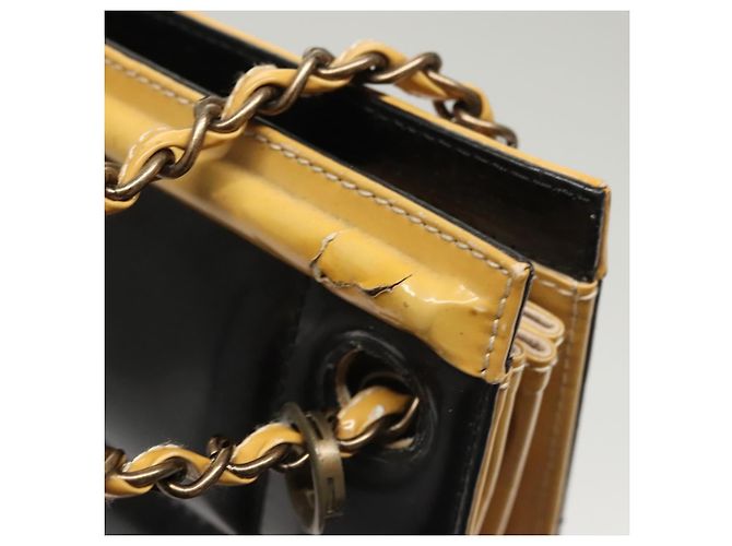 CHANEL Borsa a Spalla Choco Bar con Catena Pelle Verniciata Nera CC Auth 122608 Nero - vista 15