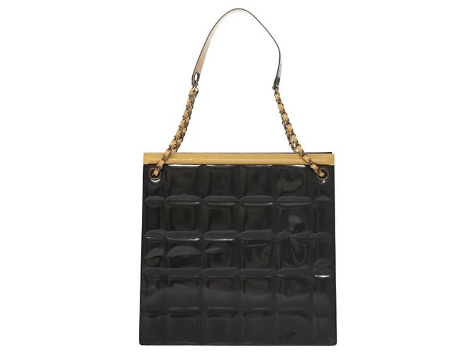 CHANEL Borsa a Spalla Choco Bar con Catena Pelle Verniciata Nera CC Auth 122608 Nero - vista 2