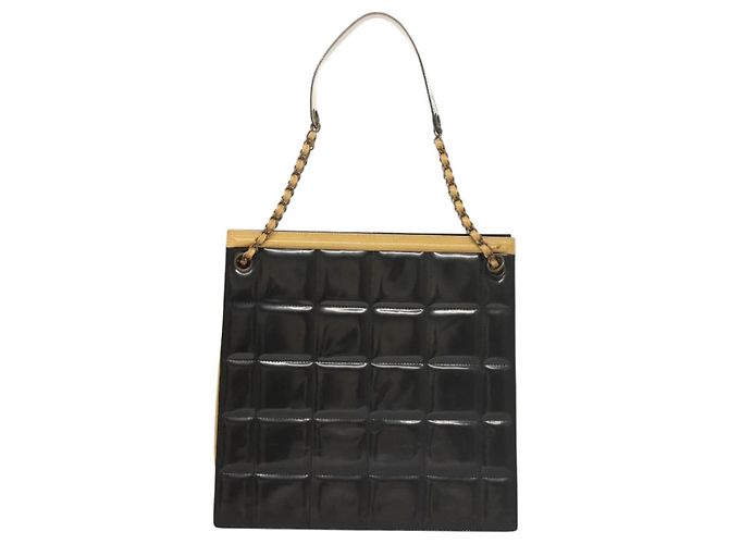 CHANEL Borsa a Spalla Choco Bar con Catena Pelle Verniciata Nera CC Auth 122608 Nero - vista 3