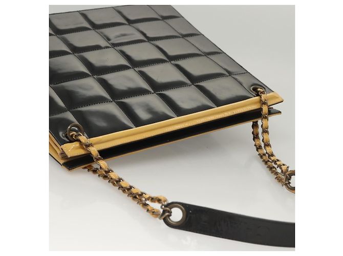 CHANEL Borsa a Spalla Choco Bar con Catena Pelle Verniciata Nera CC Auth 122608 Nero - vista 6