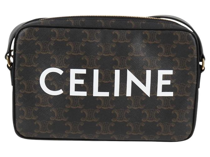 Céline Borsa a Spalla CELINE Triomphe in Pelle PVC Nera e Oro Auth nb463M Nero D'oro - vista 2