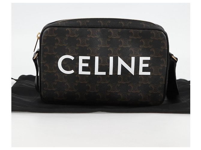 Céline Borsa a Spalla CELINE Triomphe in Pelle PVC Nera e Oro Auth nb463M Nero D'oro - vista 23