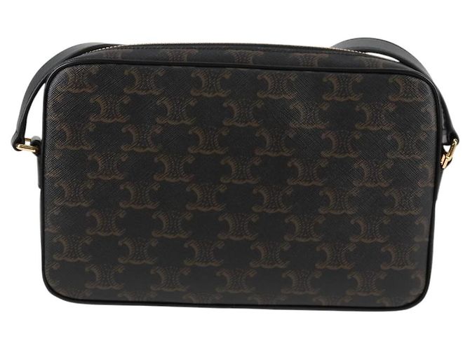 Céline Borsa a Spalla CELINE Triomphe in Pelle PVC Nera e Oro Auth nb463M Nero D'oro - vista 3