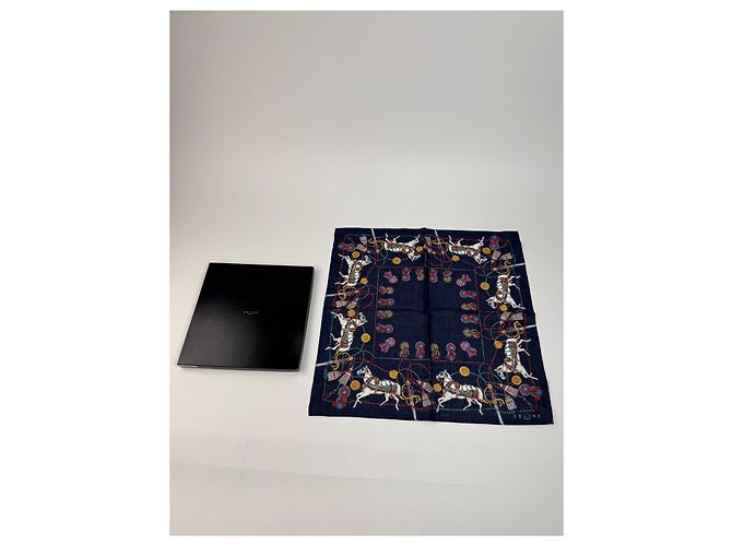 Céline Foulard in seta vintage Celine blu navy nuovo - vista 10