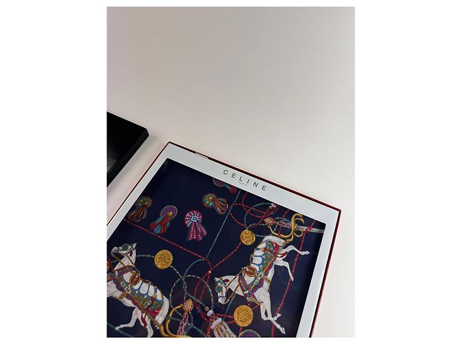 Céline Foulard in seta vintage Celine blu navy nuovo - vista 11