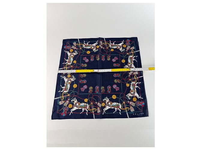 Céline Foulard in seta vintage Celine blu navy nuovo - vista 4
