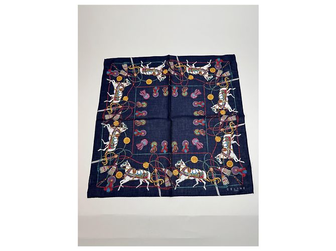 Céline Foulard in seta vintage Celine blu navy nuovo - vista 5