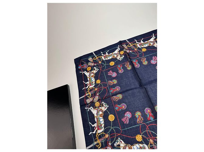 Céline Foulard in seta vintage Celine blu navy nuovo - vista 6