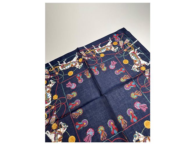 Céline Foulard in seta vintage Celine blu navy nuovo - vista 7