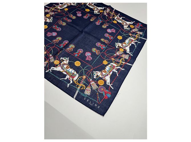 Céline Foulard in seta vintage Celine blu navy nuovo - vista 8