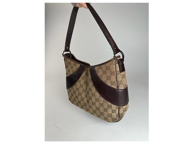 Vintage Gucci Canvas Monogram Handtasche beige braun - Ansicht 10