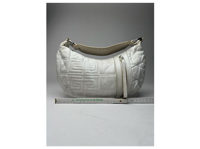 Vintage Givenchy Baumwoll-Leder Tasche weiß - Ansicht 13