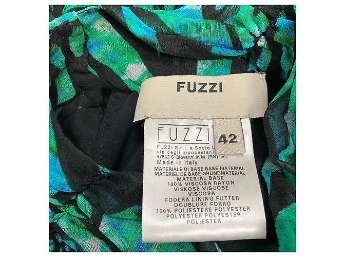 Fuzzi grün / schwarz bedrucktes ärmelloses Maxikleid mit Gürtel - Ansicht 4