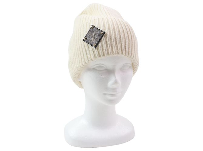 Cappello LV in lana e pelle di vitello Louis Vuitton Bianco - vista 3
