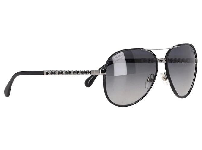 Timeless Chanel Leder CC Aviator Pilot Winter Sonnenbrille aus grauem Metall - Ansicht 2