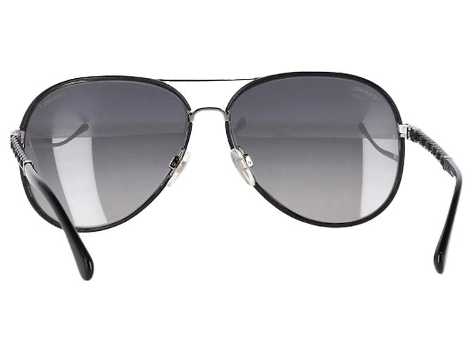 Timeless Chanel Leder CC Aviator Pilot Winter Sonnenbrille aus grauem Metall - Ansicht 3