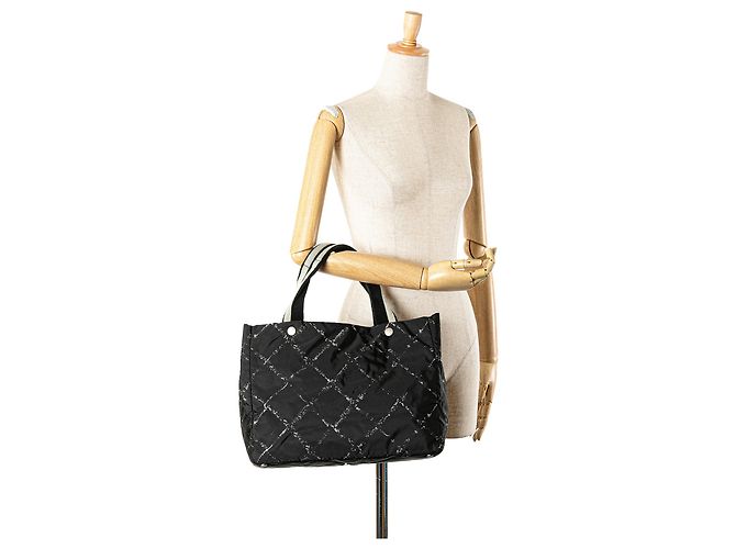Chanel Borsa in Nylon della Vecchia Linea di Viaggio Nera Nero - vista 12