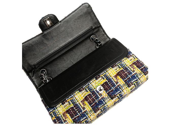 Chanel Giallo Medio Classico Tweed Doppio Flap - vista 11