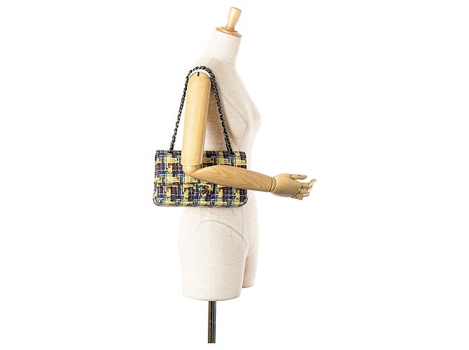 Chanel Giallo Medio Classico Tweed Doppio Flap - vista 12