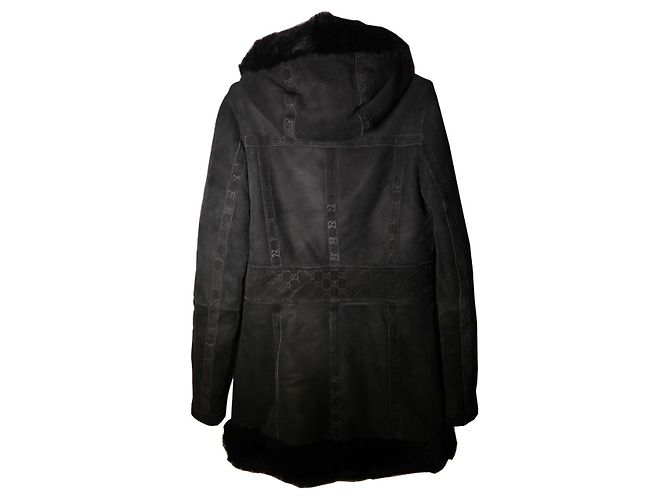 Increíble Abrigo Duffle de Shearling Gucci Negro - vista 2