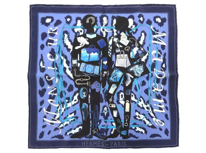 Hermès Seidenschal Carré 40 Monsieur und Madame von Hermes Blau - Ansicht 2