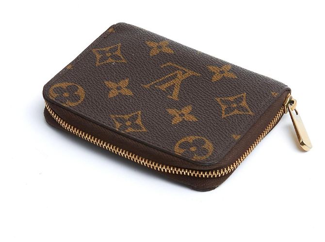 Billetera compacta Louis Vuitton Zippy LV Monogram y cuero Castaño - vista 3