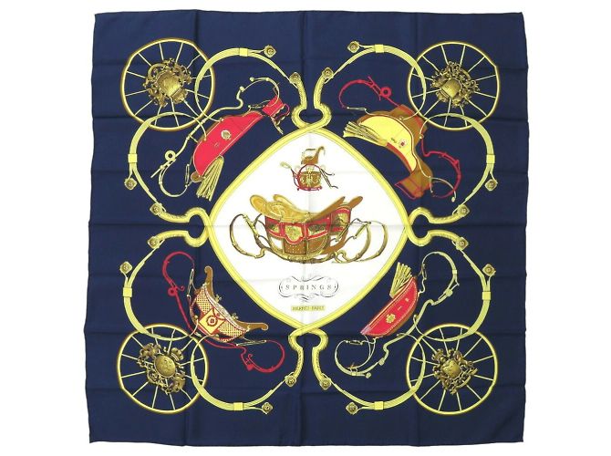 Hermès Bufanda de seda multicolor Hermes Carre 90 SPRINGS Blanco Amarillo Azul marino - vista 2