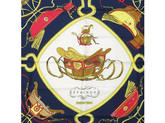 Hermès Bufanda de seda multicolor Hermes Carre 90 SPRINGS Blanco Amarillo Azul marino - vista 3