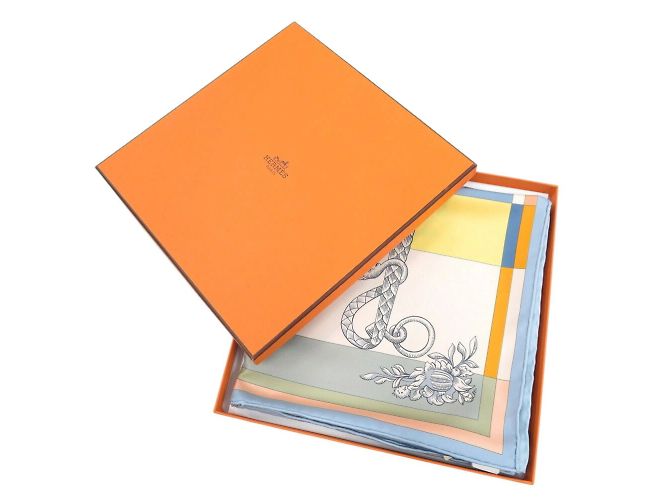 Hermès Bufanda de seda Della Cavalleria de doble cara Hermes Carre 90 Azul Multicolor Naranja Amarillo - vista 3