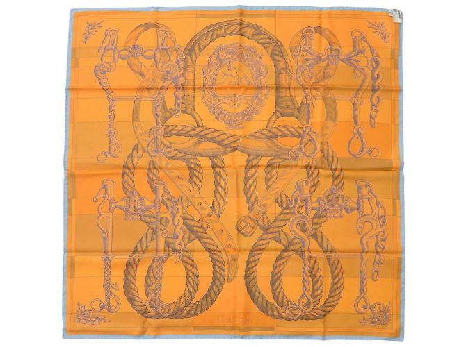 Hermès Bufanda de seda Della Cavalleria de doble cara Hermes Carre 90 Azul Multicolor Naranja Amarillo - vista 4