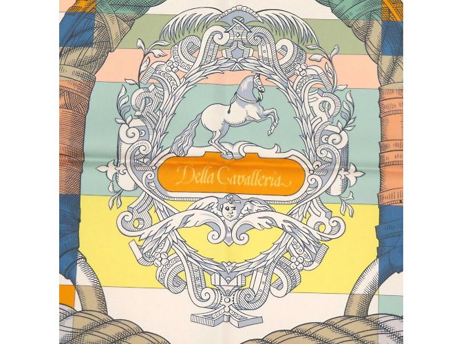 Hermès Bufanda de seda Della Cavalleria de doble cara Hermes Carre 90 Azul Multicolor Naranja Amarillo - vista 5