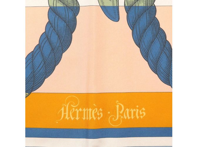 Hermès Bufanda de seda Della Cavalleria de doble cara Hermes Carre 90 Azul Multicolor Naranja Amarillo - vista 6