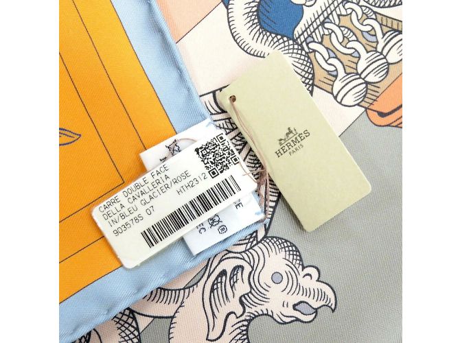 Hermès Bufanda de seda Della Cavalleria de doble cara Hermes Carre 90 Azul Multicolor Naranja Amarillo - vista 7