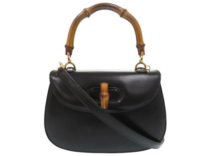 Borsa in pelle nera Gucci Bamboo Nero - vista 2