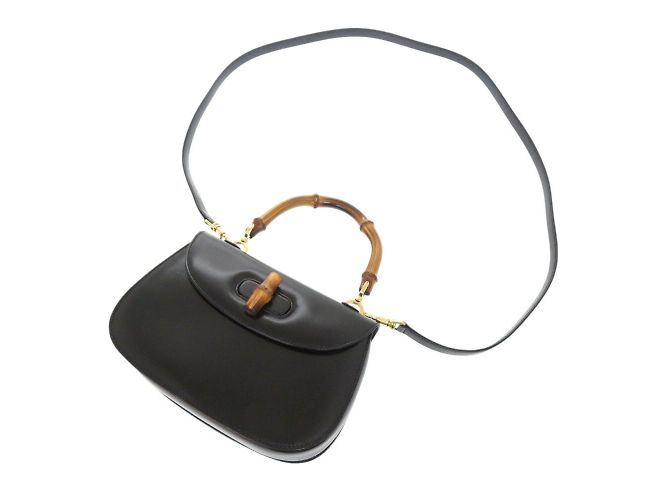 Borsa in pelle nera Gucci Bamboo Nero - vista 7