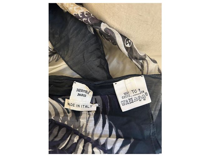 Sciarpa Hermès in cotone nera e color guscio d'uovo Nero Bianco sporco - vista 5