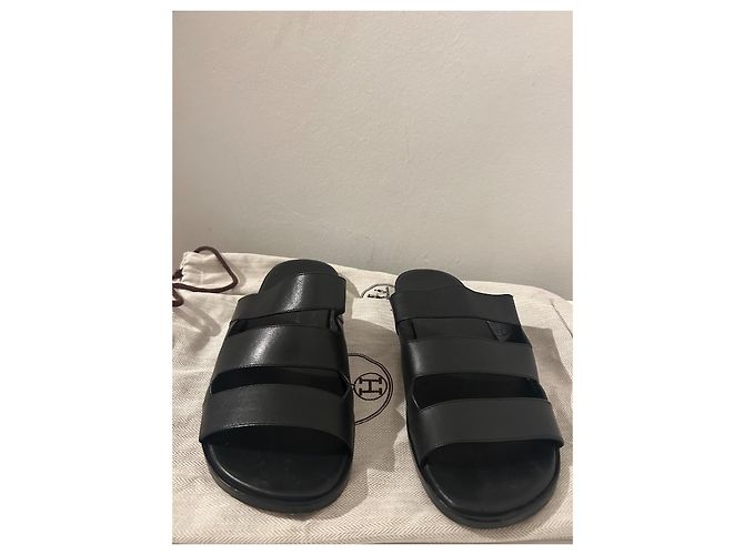 Sandali Hermès in pelle neri con 3 cinturini taglia 39 Nero - vista 7