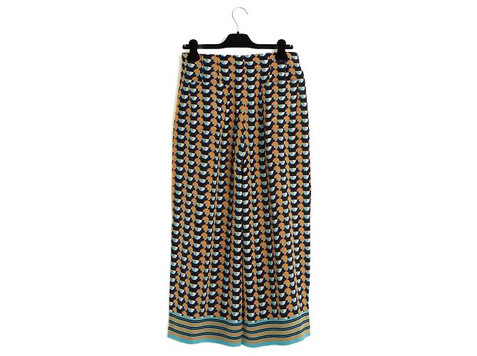 Etro 2019 Pantalones de Seda Geométricos de Pierna Ancha FR40 IT44 US29 L Pristine Multicolor - vista 5