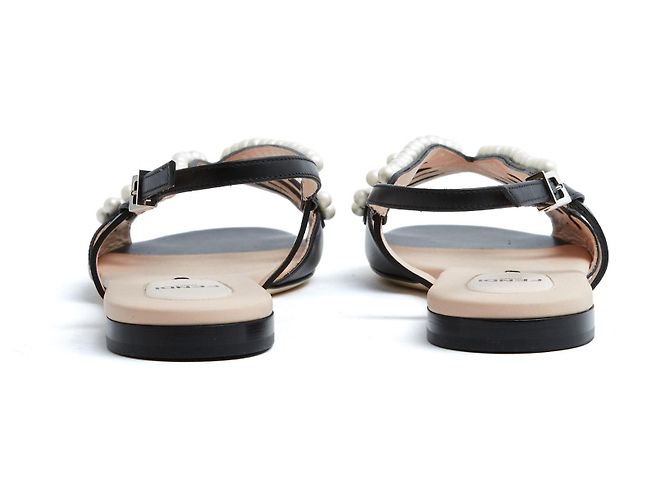 Sandali Fendi Perle FR38 Pelle Nera Sandali piatti con Perle Eleganti UK5 US7.5 Nuovi Nero - vista 3