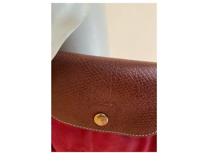 Pliage Rote Longchamp-Tasche mit braunen Lederdetails Bordeaux - Ansicht 2