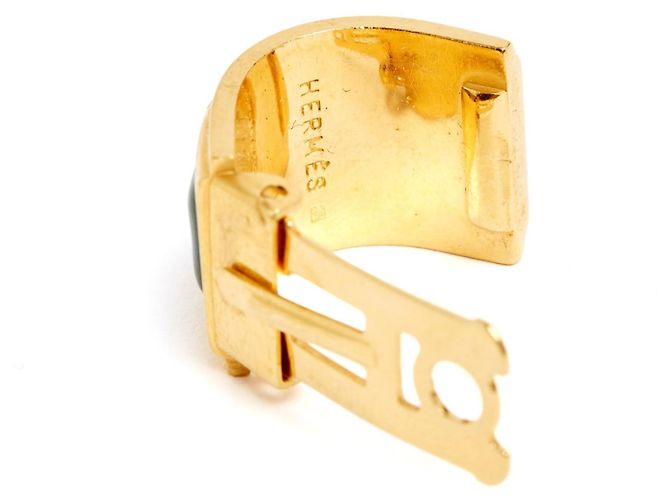 Orecchini a clip Hermès Boucles Clips Email Imprime Blu grigio D'oro - vista 3